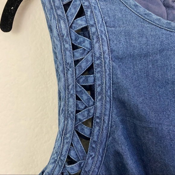 Free People New Romantics Highland Denim Dress Cut Outs Size 0 - Picture 9 of 12